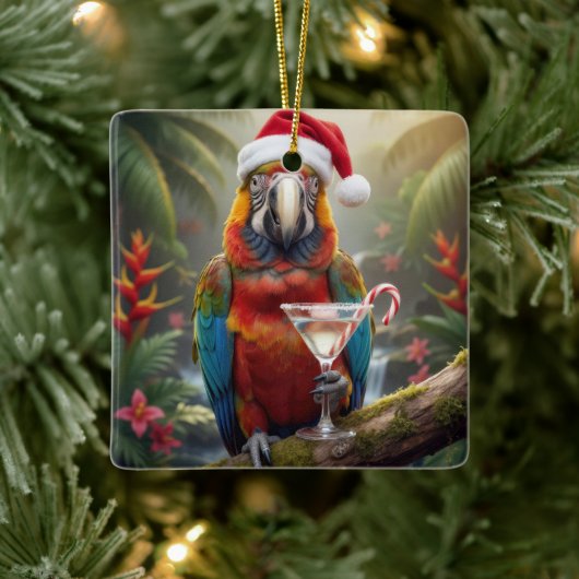 Christmas Macaw Parrot With Martini Cocktail Keramikornament (Baum)
