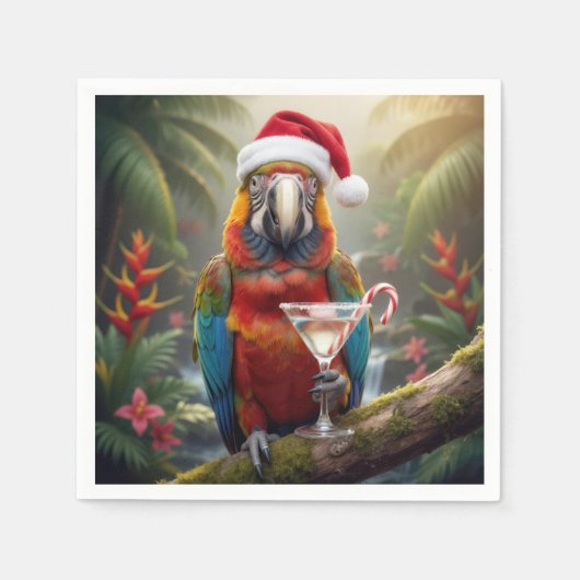 Christmas Macaw Parrot With Martini Cocktail Serviette (Vorderseite)