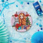 CHRISTMAS MÄDCHEN UND KATZE ~ Hübsch Pappteller (Party)
