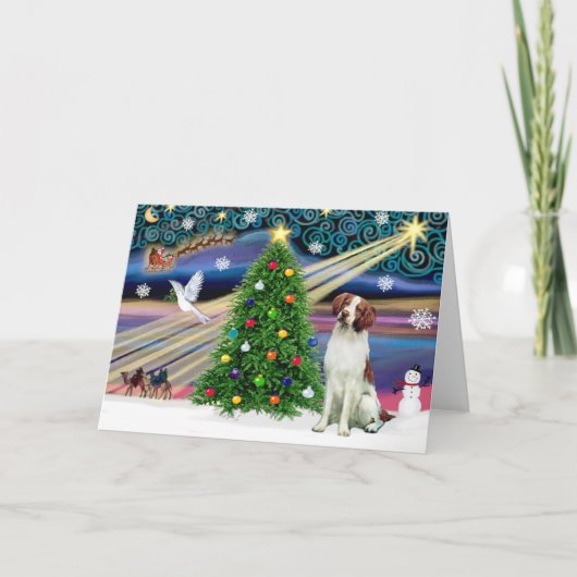 Christmas Magic Brittany Spaniel Feiertagskarte (Vorderseite)