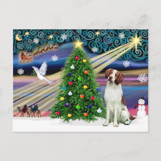 Christmas Magic Brittany Spaniel Feiertagspostkarte (Vorderseite)