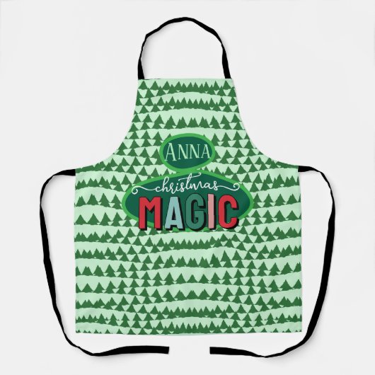 Christmas Magic Calligraphy Green Pine Trees Funky Schürze (Vorderseite)