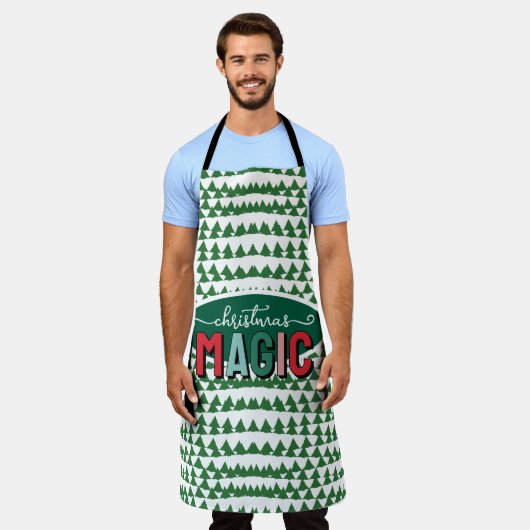 Christmas Magic Calligraphy Green Pine Trees Funky Schürze (Getragen)