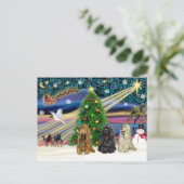 Christmas Magic Cocker-Spaniels (drei) Feiertagspostkarte (Stehend Vorderseite)