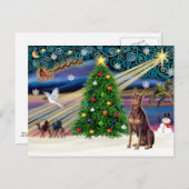 Christmas Magic Doberman Pinscher (rot) Feiertagspostkarte (Vorne/Hinten)