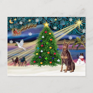 Christmas Magic Doberman Pinscher (rot) Feiertagspostkarte