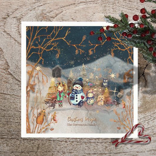 Christmas Magic Snowman Blue Paper Napkin Serviette