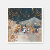 Christmas Magic Snowman Blue Paper Napkin Serviette (Vorderseite)