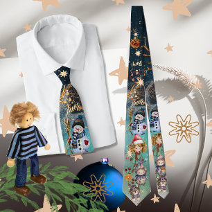 Christmas Magic Snowman & Friends Blau Krawatte