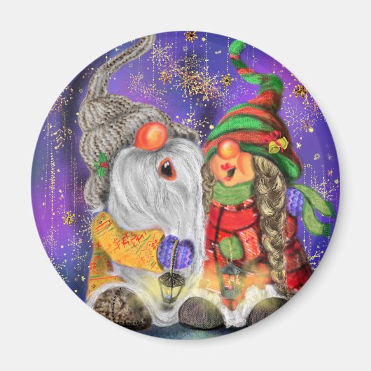 Christmas Magnet Geschenk Couple Gnomes singen (Vorne)