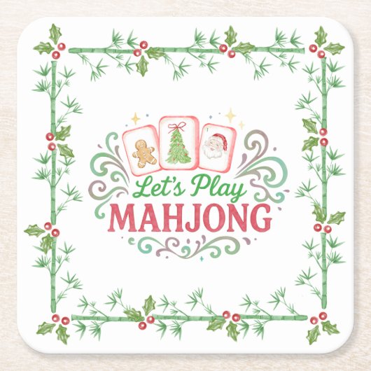 Christmas Mahjong Crest | Monogram Rechteckiger Pappuntersetzer (Vorderseite)