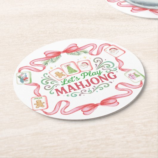 Christmas Mahjong | Monogram Runder Pappuntersetzer (Angewinkelt)