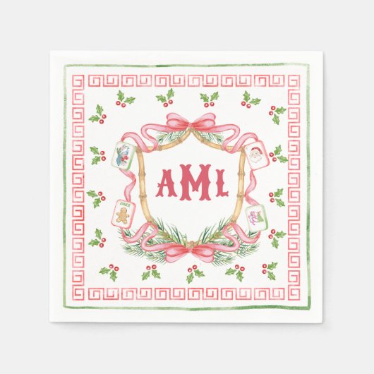 Christmas Mahjong | Monogram Serviette (Vorderseite)