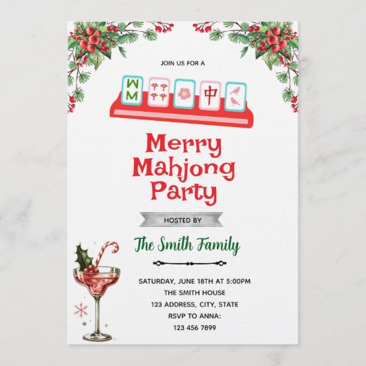 Christmas Mahjong party Invitation Einladung (Vorderseite)