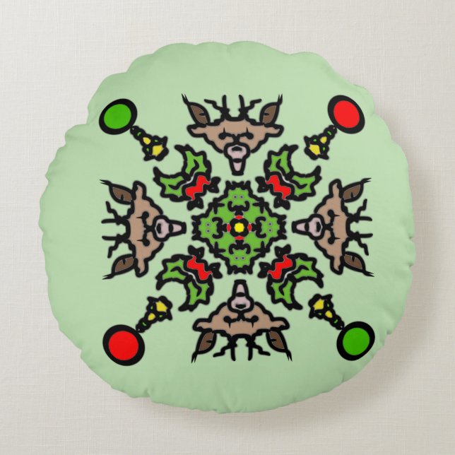 Christmas Mandala Pattern Rundes Kissen (Vorderseite)