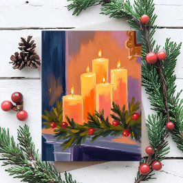 Christmas Mantle Candles Garland Feiertagspostkarte