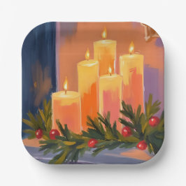 Christmas Mantle Candles Garland Painted Holiday Pappteller