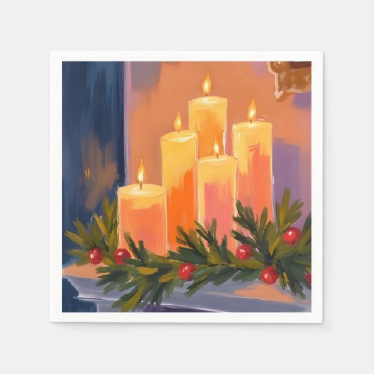 Christmas Mantle Candles Garland Painted Holiday Serviette (Vorderseite)