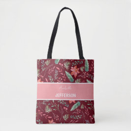 Christmas Maroon Red Green Blume Monogram Tasche