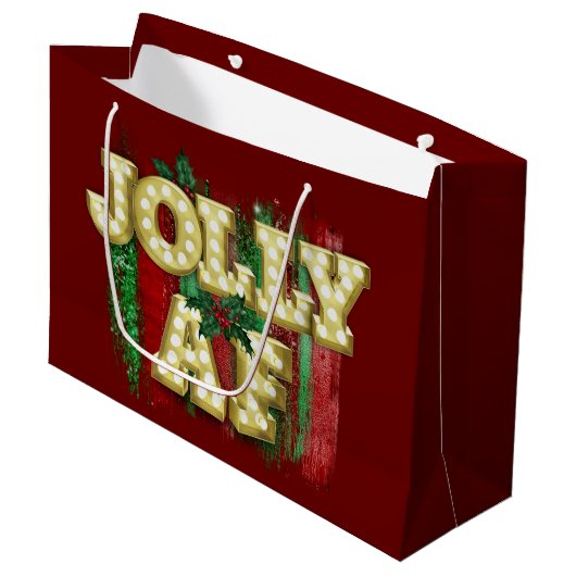 Christmas Marquee Lights Funny Jolly AF Holly Große Geschenktüte (Vorderseite Schrägansicht)