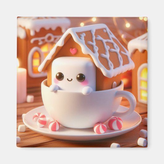 Christmas Marshmallow Gingerbread House Magnet (Vorne)