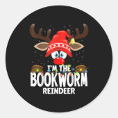 Christmas Matching I'm The Bookworm Reindeer Runder Aufkleber (Vorderseite)