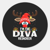 Christmas Matching I'm The Diva Reindeer Runder Aufkleber (Vorderseite)