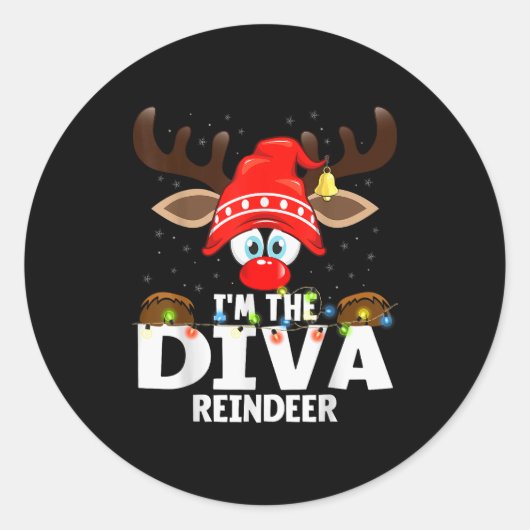 Christmas Matching I'm The Diva Reindeer Runder Aufkleber (Vorderseite)