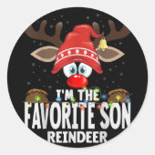 Christmas Matching I'm The Favorite Son Reindeer Runder Aufkleber (Vorderseite)