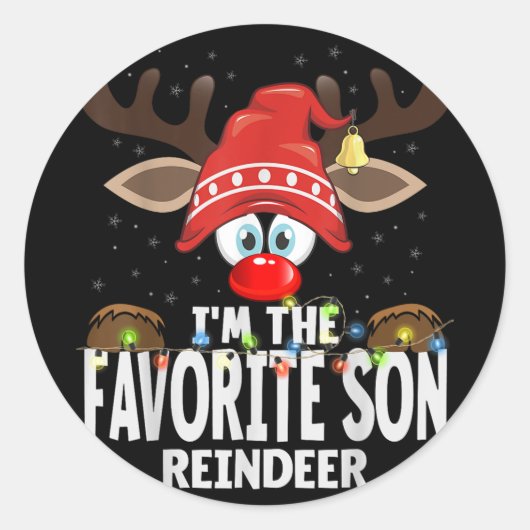 Christmas Matching I'm The Favorite Son Reindeer  Runder Aufkleber (Vorderseite)