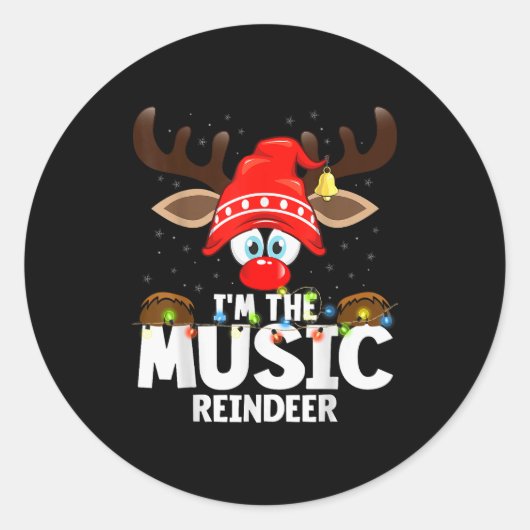 Christmas Matching I'm The Music Reindeer Runder Aufkleber (Vorderseite)