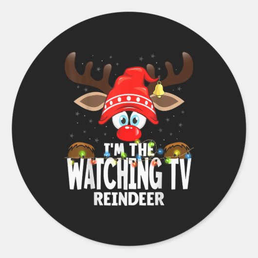 Christmas Matching I'm The Watching Tv Reindeer Runder Aufkleber (Vorderseite)