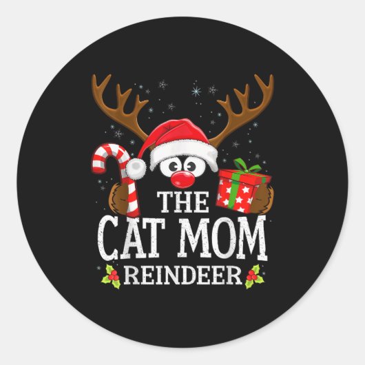 Christmas Matching The Cat Mom Reindeer Family Runder Aufkleber (Vorderseite)