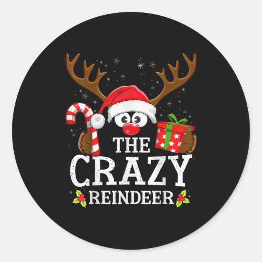 Christmas Matching The Crazy Reindeer Family  Runder Aufkleber (Vorderseite)