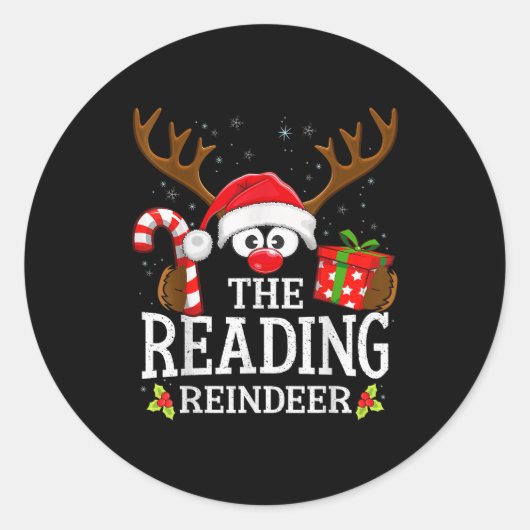Christmas Matching The Reading Reindeer Family  Runder Aufkleber (Vorderseite)