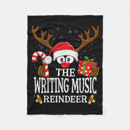 Christmas Matching The Writing Music Reindeer Fami Fleecedecke (Vorderseite)