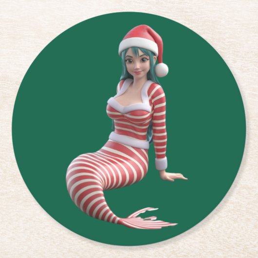 Christmas Mermaid Holiday Coaster Runder Pappuntersetzer (Vorderseite)