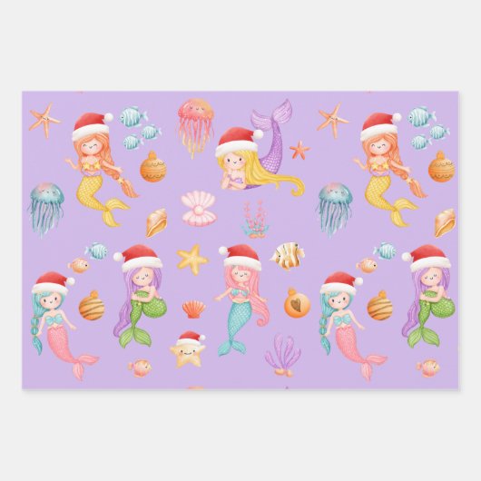 Christmas Mermaid Pattern Geschenkpapier Set (Vorderseite)