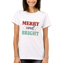 christmas merry and bright pink red modern font T-