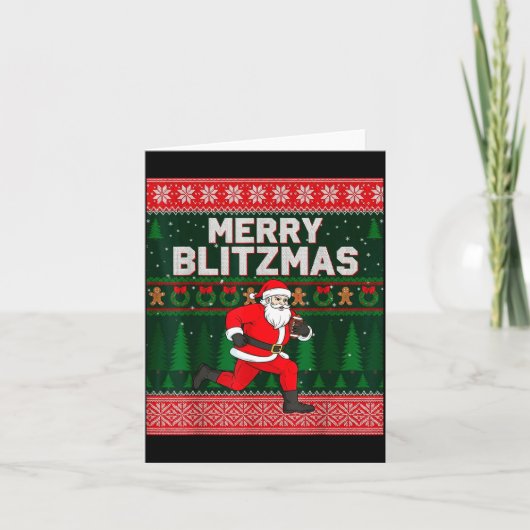 Christmas Merry Blitzmas Santa Football Ugly Sweat Karte (Vorderseite)