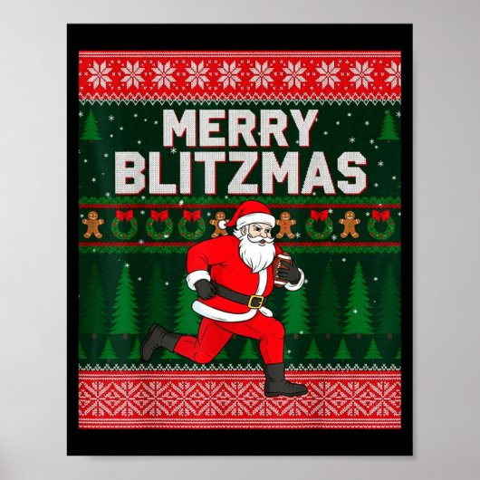 Christmas Merry Blitzmas Santa Football Ugly Sweat Poster (Vorne)