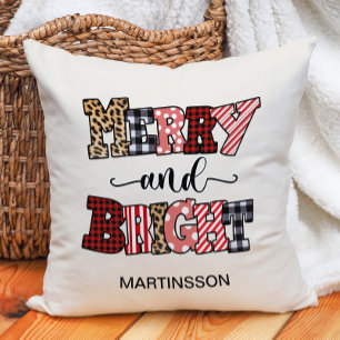 Christmas Merry Bright Candy Cane Kariert Name Kissen