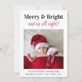 Christmas Merry Bright Foto Holiday Birth Ankündigung (Vorderseite)