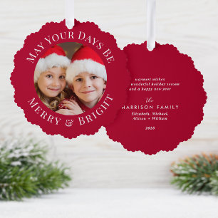 Christmas Merry Bright Foto Red Holiday Ornament Karte
