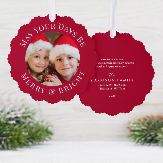 Christmas Merry Bright Foto Red Holiday Ornament Karte