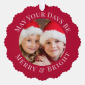 Christmas Merry Bright Foto Red Holiday Ornament Karte (Vorderseite)