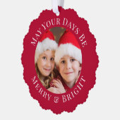 Christmas Merry Bright Foto Red Holiday Ornament Karte (Links)