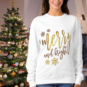 Christmas Merry Bright Gold Ladys Sweatshirt