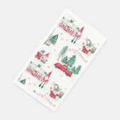 Christmas Merry Bright Red Gnomes Forest Gold Star Serviette (Ecke)
