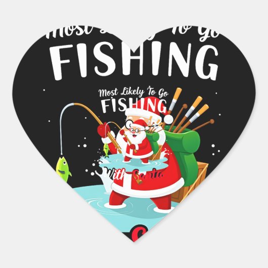 Christmas Merry Christmas For Gift Fishing Santa Herz-Aufkleber (Vorderseite)